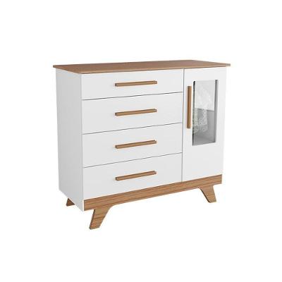 Cômoda Infantil Retrô 4 Gavetas em MDF com Puxador em MDF Branco Carvalho