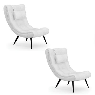 Kit 2 Poltronas Decorativas Sala De Estar Pés Palito Letty Pu Branco G19 - Gran Belo