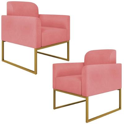 Kit 2 Poltronas Decorativas Isabella Base Industrial Suede Rosê/dourado G19