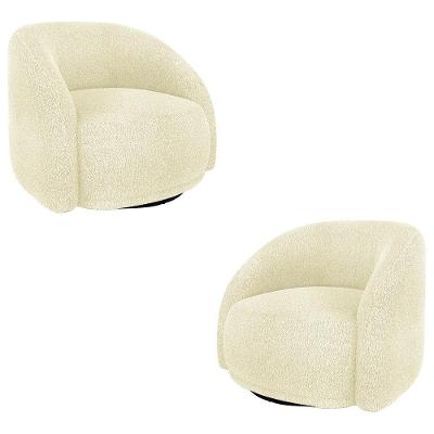 Kit 2 Poltronas Decorativas Jenny Base Giratória Em Metal Preto Bouclê Off White G45 - Gran Belo