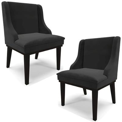 Kit 2 Poltronas Decorativas Base Fixa De Madeira Firenze Veludo Preto G19 - Gran Belo