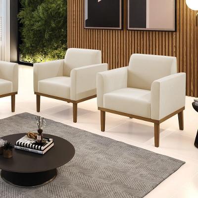 Kit 2 Poltronas Decorativas Isabella Pés Fixo Em Madeira Castanho Suede Bege G19 - Gran Belo