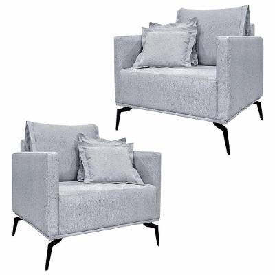 Kit 2 Poltronas Decorativas Pés Em Aço Stagno Linho Cinza Rustico G63 - Gran Belo