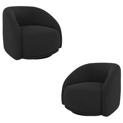 Kit 2 Poltronas Decorativas Jenny Base Giratória Em Metal Preto Veludo Preto G45 - Gran Belo