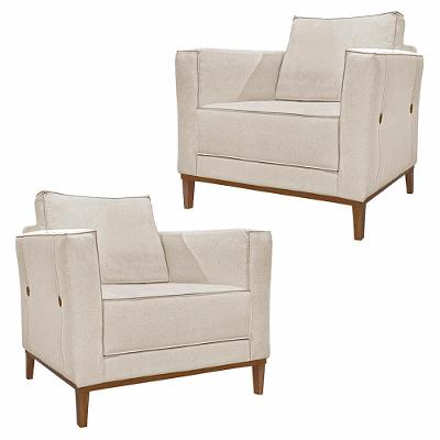 Kit 2 Poltronas Decorativas Pés Em Madeira Tarantino Linho Off White Rústico G63 - Gran Belo
