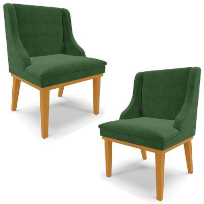 Kit 2 Poltronas Decorativas Base Fixa De Madeira Firenze Suede Verde/castanho G19 - Gran Belo