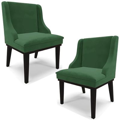 Kit 2 Poltronas Decorativas Base Fixa De Madeira Firenze Veludo Verde/preto G19 - Gran Belo