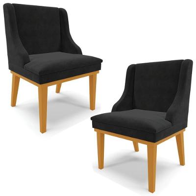 Kit 2 Poltronas Decorativas Base Fixa De Madeira Firenze Suede Preto/castanho G19 - Gran Belo