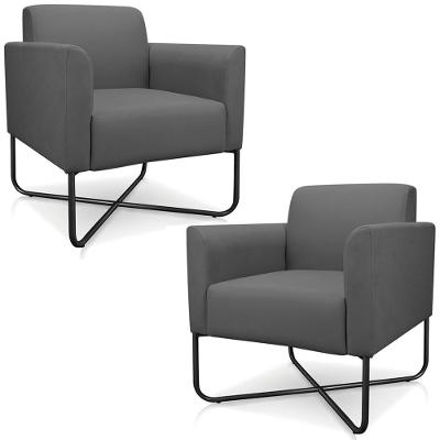 Kit 2 Poltronas Decorativas Isabella Base X Suede Grafite/preto G19 - Gran Belo