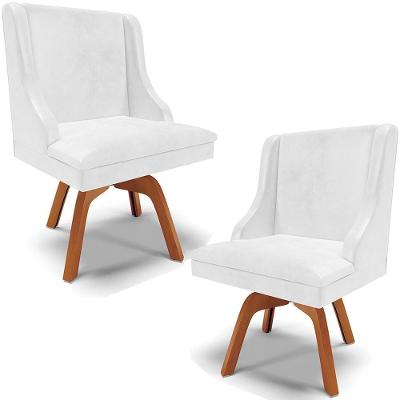 Kit 2 Poltronas Decorativas Base Giratória De Madeira Firenze Pu Branco Brilho/natural G19 - Gran Belo
