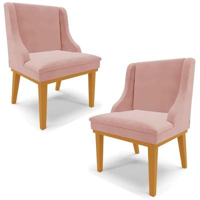 Kit 2 Poltronas Decorativas Base Fixa De Madeira Firenze Veludo Rose/castanho G19 - Gran Belo