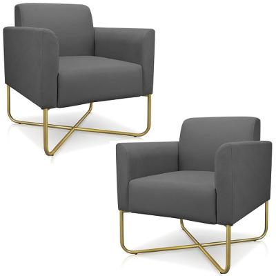 Kit 2 Poltronas Decorativas Isabella Base X Suede Grafite/dourado G19 - Gran Belo