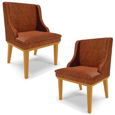 Kit 2 Poltronas Decorativas Base Fixa De Madeira Firenze Pu Nozes/castanho G19 - Gran Belo