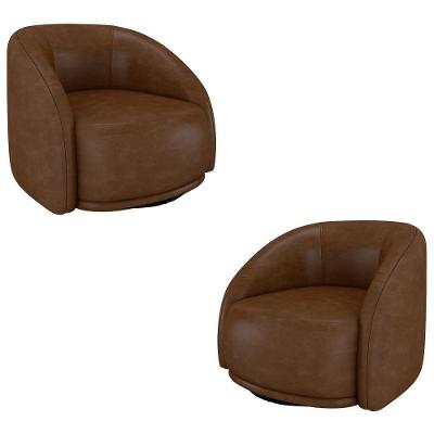 Kit 2 Poltronas Decorativas Jenny Base Giratória Em Metal Preto Pu Marrom G45 - Gran Belo
