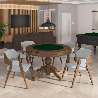 Mesa De Jogos Carteado Bellagio Tampo Reversível Verde E 4 Cadeiras Madeira Poker Base Estrela Linho Cinza/nogueira