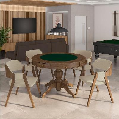 Mesa De Jogos Carteado Bellagio Tampo Reversível Verde E 4 Cadeiras Madeira Poker Base Estrela Linho Offwhite/nogueira