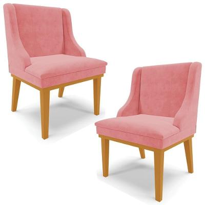 Kit 2 Poltronas Decorativas Base Fixa De Madeira Firenze Suede Rose/castanho G19 - Gran Belo