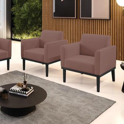 Kit 2 Poltronas Decorativas Isabella Pés Fixo Em Madeira Preto Veludo Rose G19 - Gran Belo