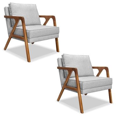 Kit 2 Poltronas Decorativas De Luxo Frida Linho Rústico Grigio G63 - Gran Belo