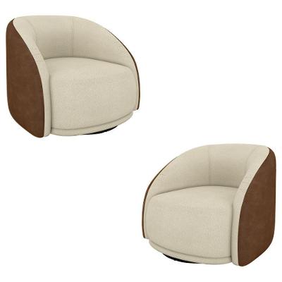 Kit 2 Poltronas Decorativas Jenny Base Giratória Em Metal Preto Bouclê Off White/marrom G45 - Gran Belo