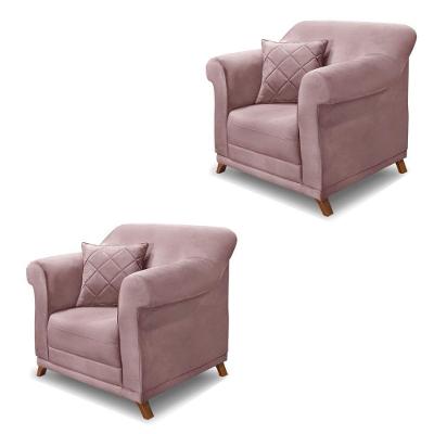 Kit 2 Poltronas Decorativas Com 2 Almofadas Armstrong Veludo Lilás G63 - Gran Belo