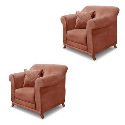 Kit 2 Poltronas Decorativas Com 2 Almofadas Armstrong Veludo Cobre G63 - Gran Belo