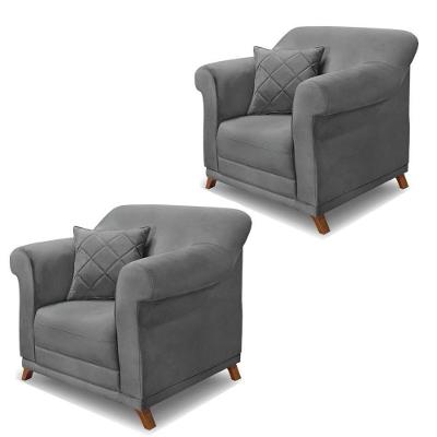 Kit 2 Poltronas Decorativas Com 2 Almofadas Armstrong Veludo Cinza G63 - Gran Belo