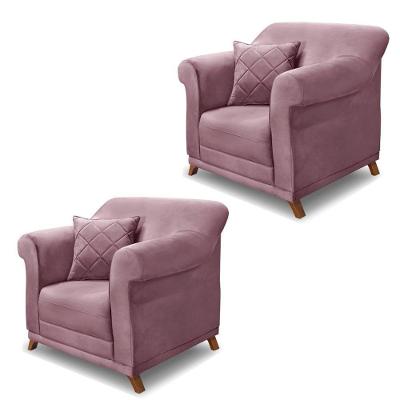 Kit 2 Poltronas Decorativas Com 2 Almofadas Armstrong Veludo Uva G63 - Gran Belo