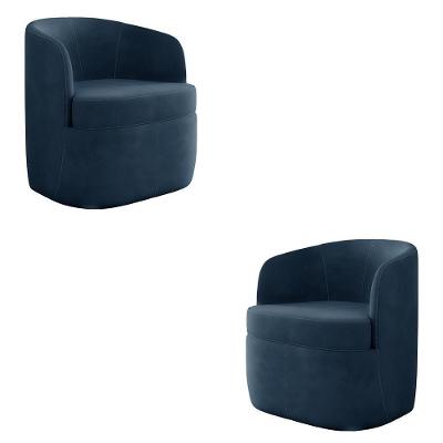 Kit 2 Poltronas Decorativas Design Moderno Bel Sala De Estar Base Giratória Veludo Azul Marinho G33 - Gran Belo