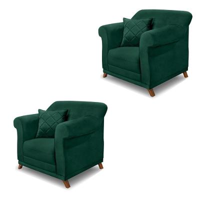 Kit 2 Poltronas Decorativas Com 2 Almofadas Armstrong Veludo Verde Floresta G63 - Gran Belo