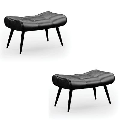 Kit 2 Puffs Decorativos Sala De Estar Pés Palito Letty Pu Preto G19 - Gran Belo