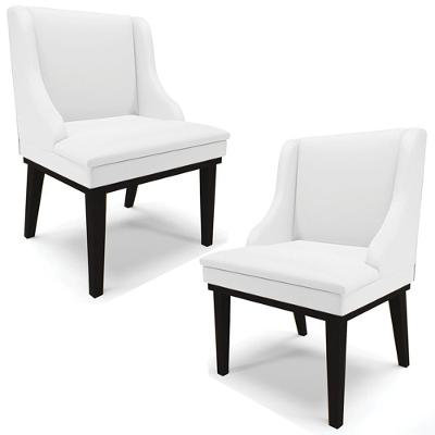 Kit 2 Poltronas Decorativas Base Fixa De Madeira Firenze Pu Branco Fosco/preto G19 - Gran Belo
