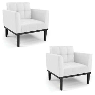 Kit 2 Poltronas Decorativas Karen Pés Fixo Em Madeira Preto Pu Branco G19 - Gran Belo