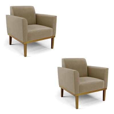Kit 2 Poltronas Decorativas Isabella Pés Fixo Em Madeira Castanho Suede Nude G19 - Gran Belo