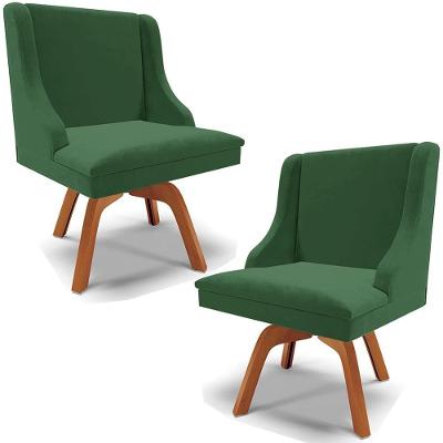 Kit 2 Poltronas Decorativas Base Giratória De Madeira Firenze Veludo Verde/natural G19 - Gran Belo