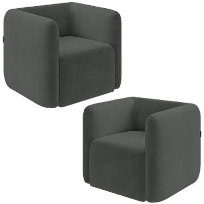 Kit 2 Poltronas Decorativas Sala De Estar Trinidad Base Fixa Veludo Grafite G33 - Gran Belo