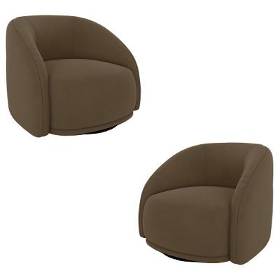 Kit 2 Poltronas Decorativas Jenny Base Giratória Em Metal Preto Veludo Marrom G45 - Gran Belo