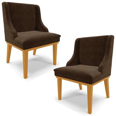 Kit 2 Poltronas Decorativas Base Fixa De Madeira Firenze Suede Marrom/castanho G19 - Gran Belo