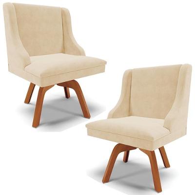 Kit 2 Poltronas Decorativas Base Giratória De Madeira Firenze Suede Bege/natural G19 - Gran Belo