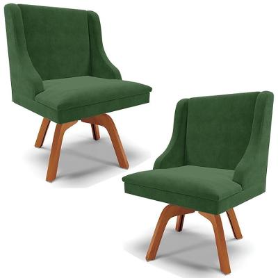 Kit 2 Poltronas Decorativas Base Giratória De Madeira Firenze Suede Verde Esmeralda/natural G19 - Gran Belo