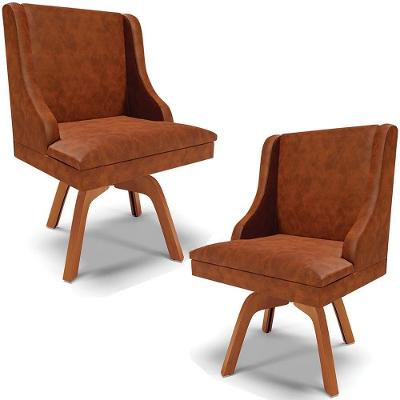 Kit 2 Poltronas Decorativas Base Giratória De Madeira Firenze Pu Nozes/natural G19 - Gran Belo