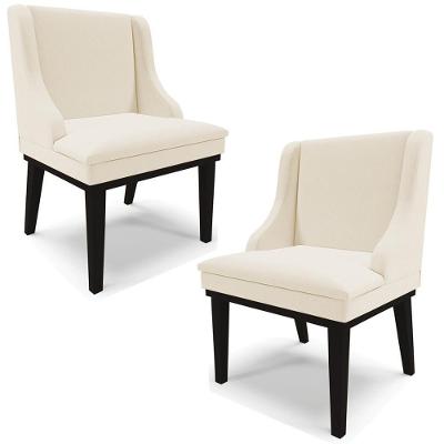 Kit 2 Poltronas Decorativas Base Fixa De Madeira Firenze Linho Bege/preto G19 - Gran Belo