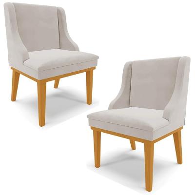Kit 2 Poltronas Decorativas Base Fixa De Madeira Firenze Veludo Cinza/castanho G19 - Gran Belo
