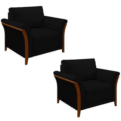 Kit 2 Poltronas Decorativas Pés Em Madeira Market Veludo Preto G45 - Gran Belo