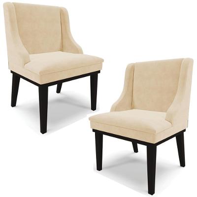 Kit 2 Poltronas Decorativas Base Fixa De Madeira Firenze Suede Bege/preto G19 - Gran Belo