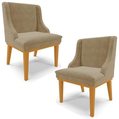 Kit 2 Poltronas Decorativas Base Fixa De Madeira Firenze Suede Nude/castanho G19 - Gran Belo