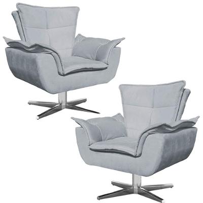Kit 2 Poltronas Decorativas Base Giratória Cromada Charger Suede Cinza G19 - Gran Belo