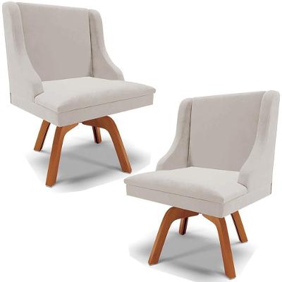 Kit 2 Poltronas Decorativas Base Giratória De Madeira Firenze Veludo Cinza/natural G19 - Gran Belo