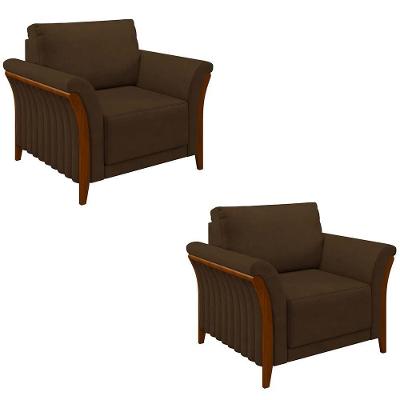 Kit 2 Poltronas Decorativas Pés Em Madeira Market Veludo Marrom G45 - Gran Belo