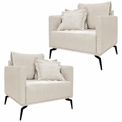 Kit 2 Poltronas Decorativas Pés Em Aço Stagno Linho Off White Rústico G63 - Gran Belo